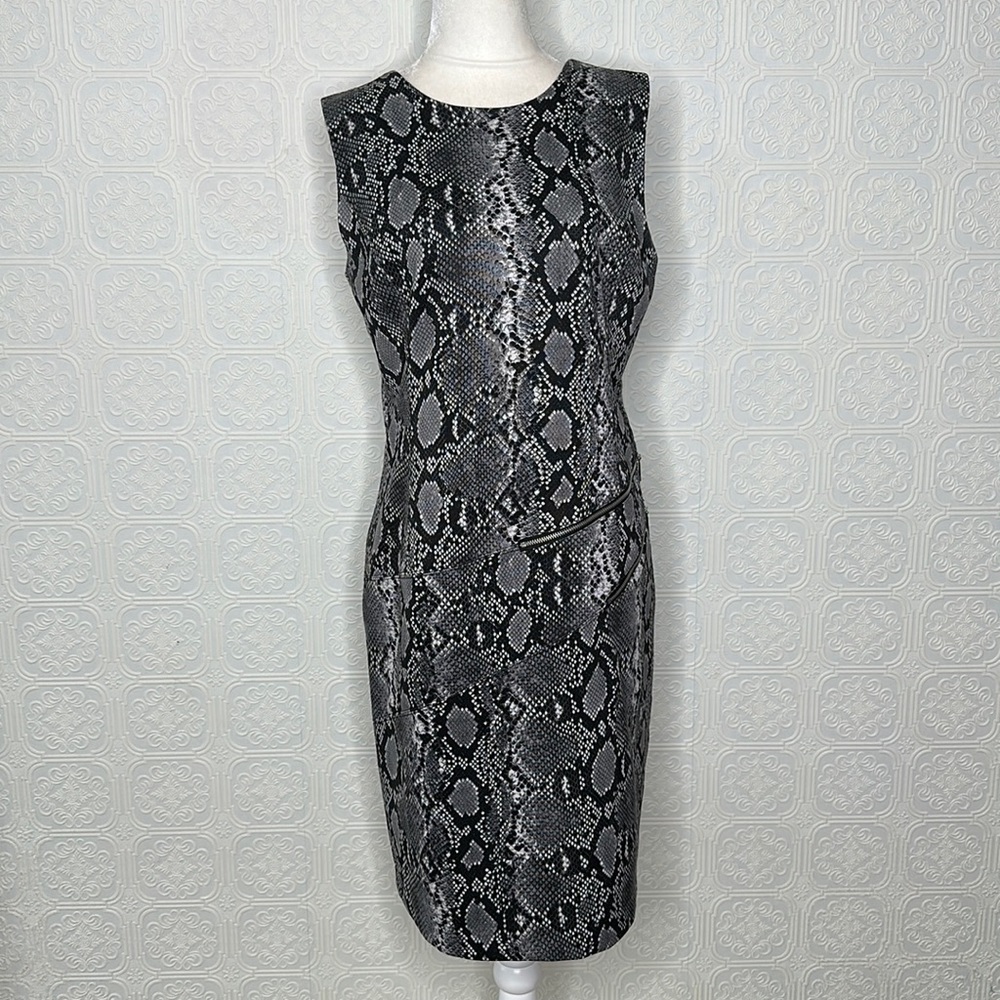 MICHAEL KORS | Snake Print Sleeveless Black & Gray Dress with Zipper Detail